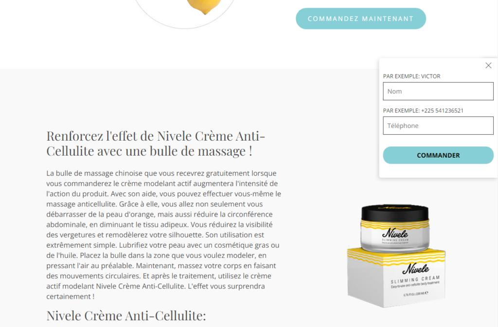 Nivele Slimming Cream Ingrédients